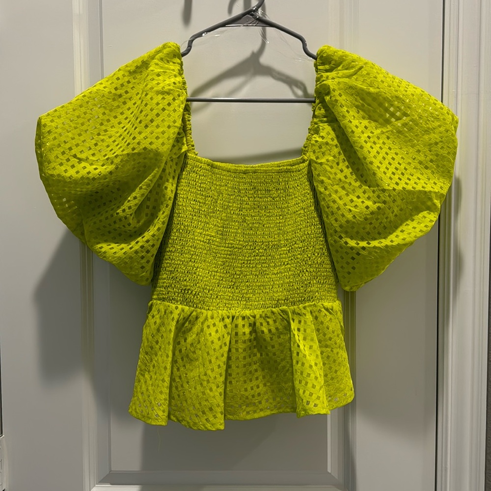 Lime green smocked peplum top!!